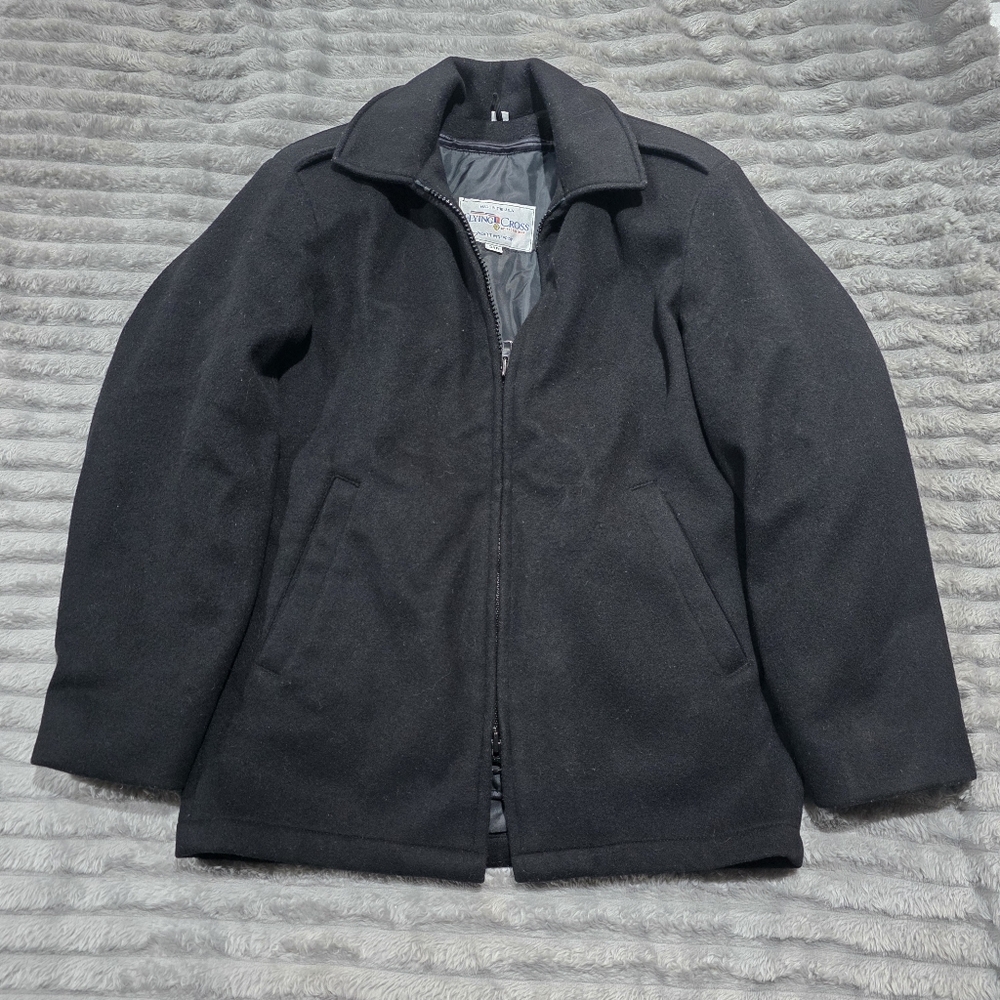 Flying Cross Wool Blend Double Zipper Black Jacket w/Removeable Thinsulate Liner